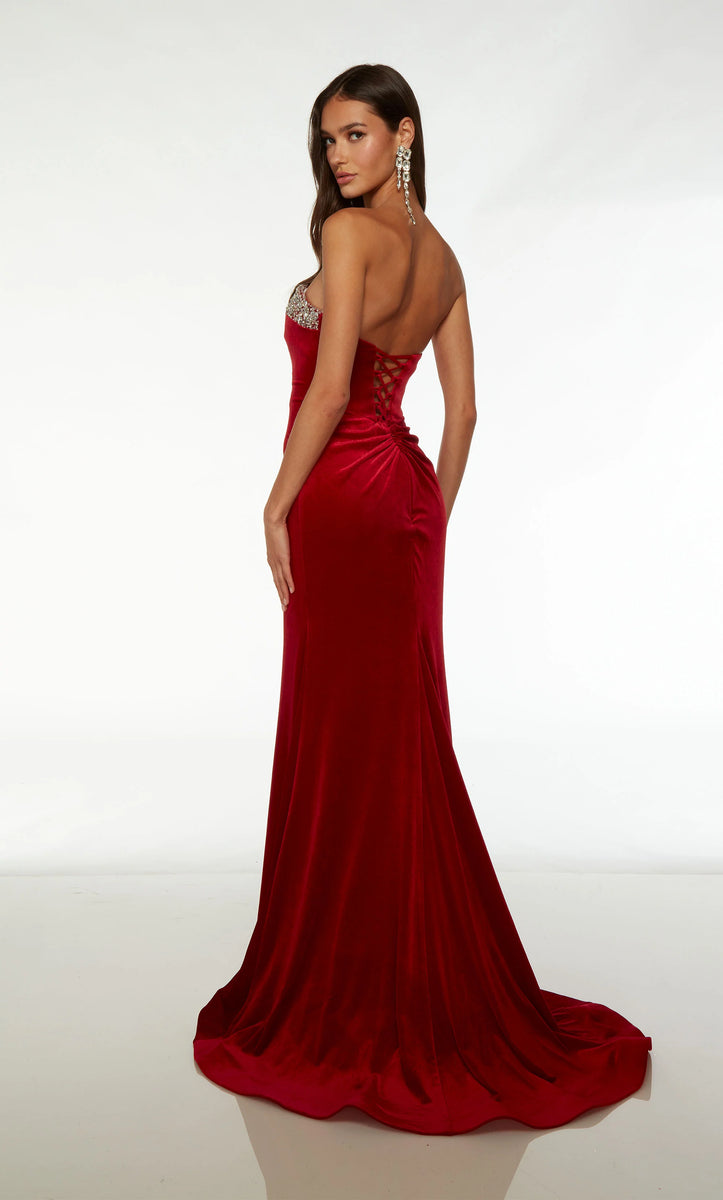 claret evening dresses Elegant Strapless Mermaid Evening Gown With Geometric Sequins & Beads Apricot / L main image 0