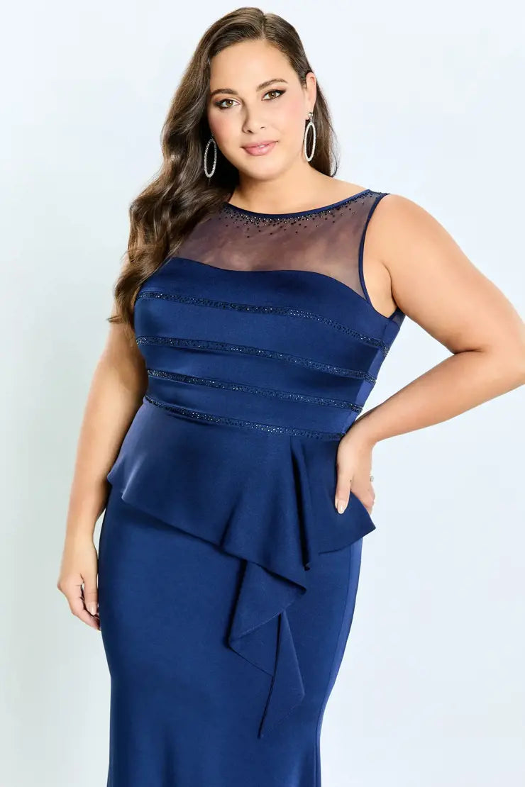 navy blue peplum dress plus size Plus Size V Neck Ruffle Midi Dress-Navy Blue, XXL