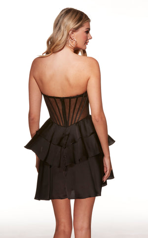 Black dress with sheer back on a white background