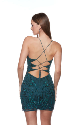 Featuring a plunge neckline with thin straps, this elegant fitted dress is a must have for your next social event. The back is adorned with a beautiful corset lace up back that will accentuate your waist beautifully.