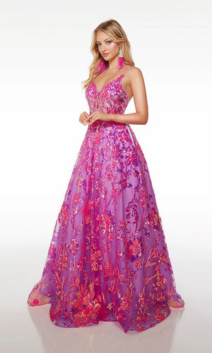 purplish pink dress Sheer-Bodice Long Mauve Pink Formal Gown Mauve / 2