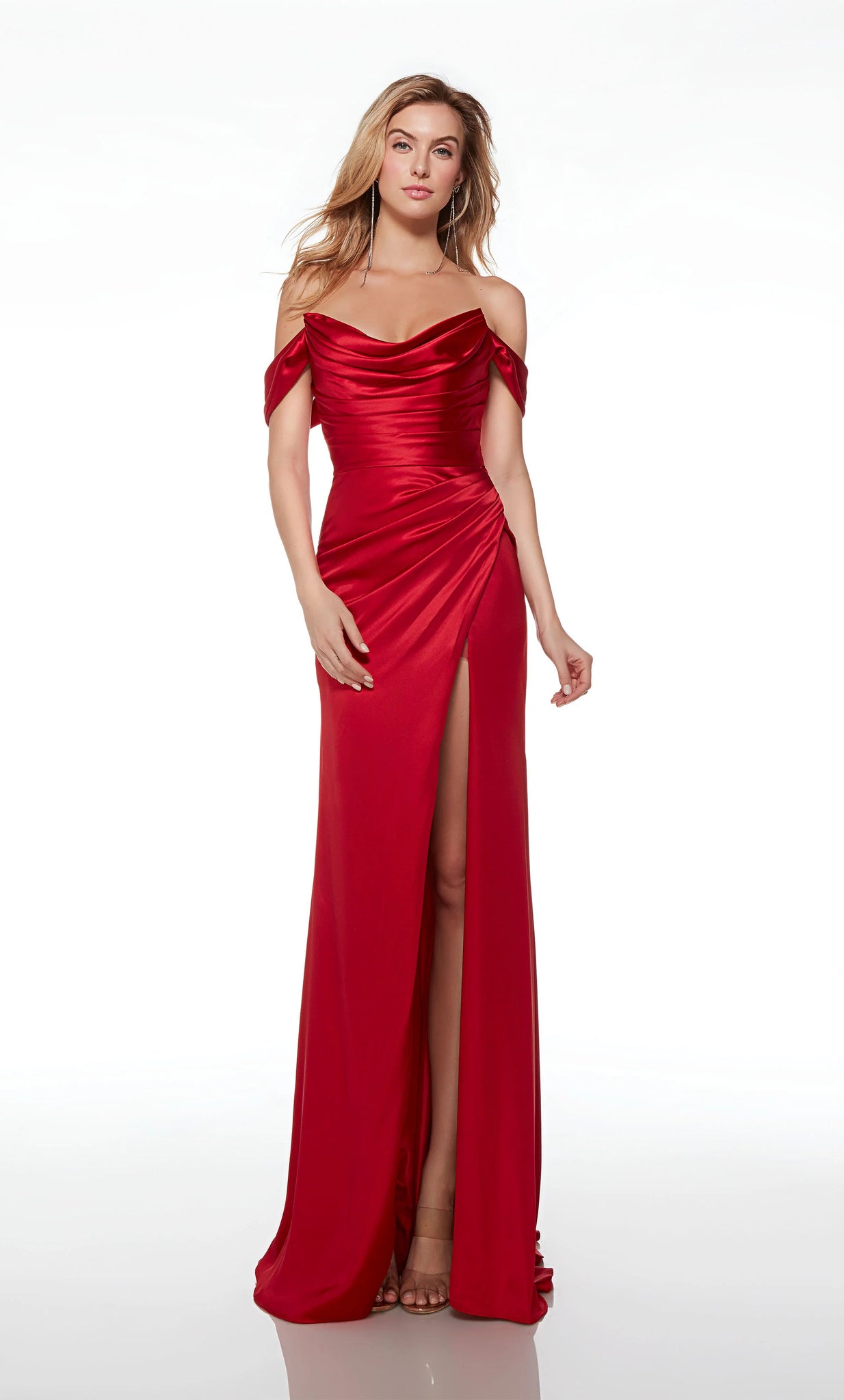 <p><span>Exude elegance in this sophisticated satin Alyce Paris long dress style 61571 perfect for any social occasion. This phenomenal gown showcases a pleated bodice with off the shoulder cap sleeves which are removable to create a strapless look, cowl neckline and low zipper closure back. The long slim skirt has ruching with a detachable side train overskirt that flows and sweeps the floor with a horsehair hem edge.</span></p> <p>&nbsp;</p>