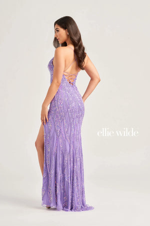 This Ellie Wilde style EW35023 is the perfect choice for your special event. The gorgeous fitted silhouette showcases a classic v neckline with simple straps flowing into a lace up open back for a perfect fit. Mixtures of stunning beadwork and dazzling sequins add the all over shimmer and sparkle that will have you being the talk of the night.