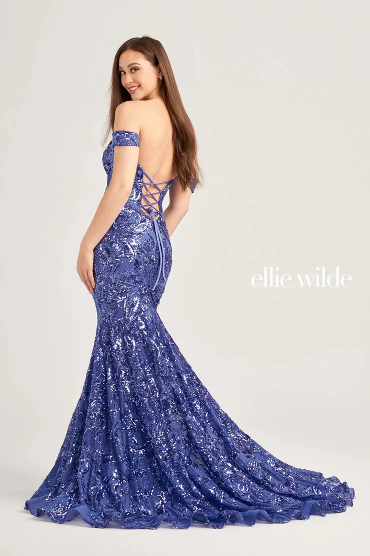 Sophisticated and elegant, this sensational Ellie Wilde dress EW35094 will captivate all in sight. This fully embroidered gown showcases a regal sweetheart neckline and off the shoulder cap sleeves and separate dainty spaghetti straps. This fit and flare silhouette will give you that flattering hourglass shape, and shimmering sequins will have you shinning from every angle.