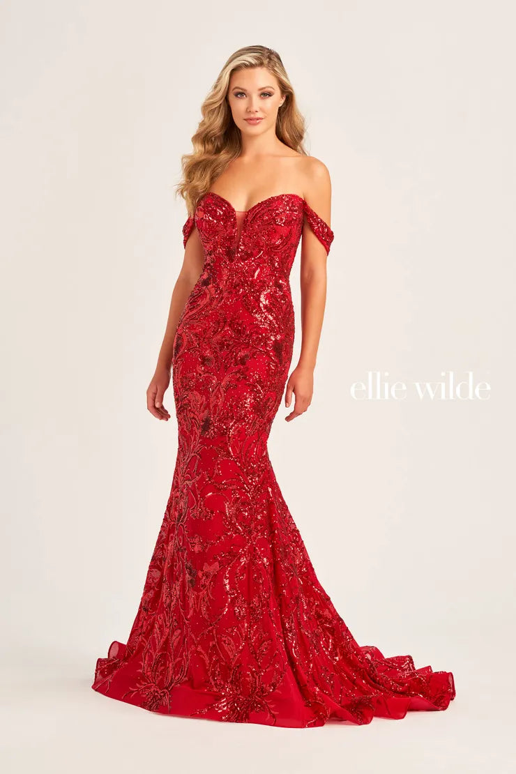 Sophisticated and elegant, this sensational Ellie Wilde dress EW35094 will captivate all in sight. This fully embroidered gown showcases a regal sweetheart neckline and off the shoulder cap sleeves and separate dainty spaghetti straps. This fit and flare silhouette will give you that flattering hourglass shape, and shimmering sequins will have you shinning from every angle.