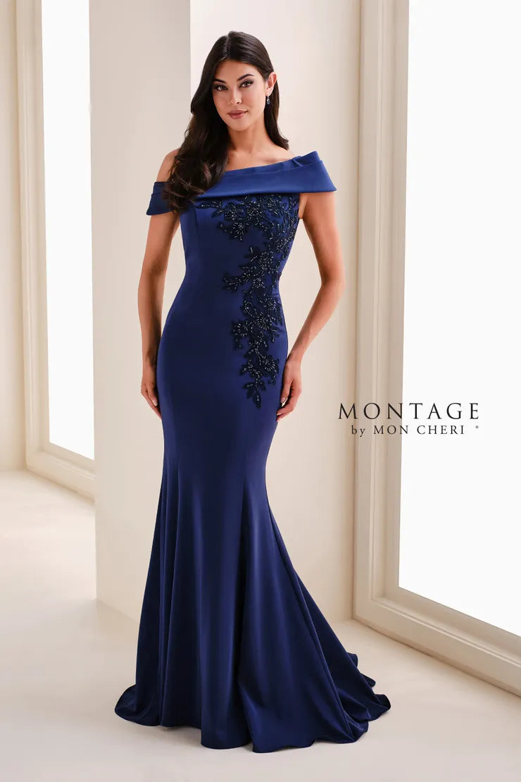 blue willow dress Montage M4214 Long Beaded Formal Mermaid Dress