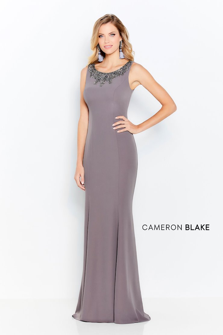 Sleeveless crepe fit and flare gown, bateau neckline with trimmed with heavy beading, natural waistline, sweep train.  Sizes: 4-20, 16W-26W   Available in Dark Mink, Navy Blue  If we do not have your desired size or color in stock please call or email us for availability!