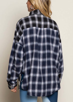 Two Tone Flannel Button Down Shirt Navy/Black