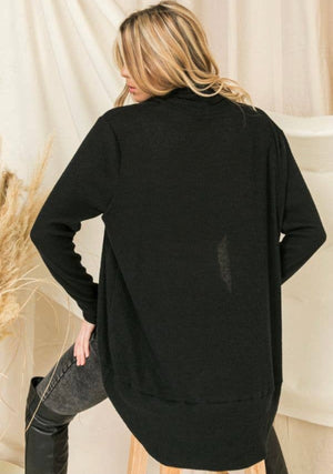 black cardigan sweater. A light, soft knit long sleeve cover up to wear over anything anytime of the year!