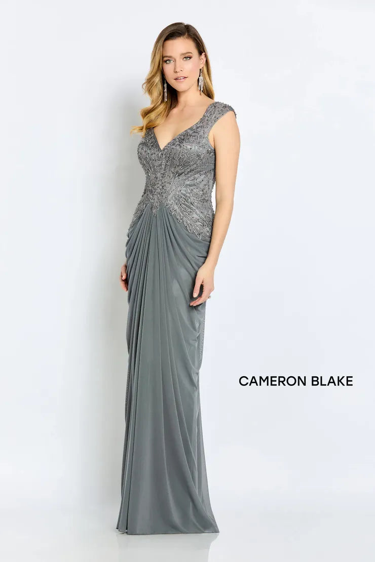 Cameron Blake CB110 Beaded Long Formal Evening Dress - Navy Blue / 24W Cameron Blake CB110 Beaded Long Formal Evening Dress - Navy Blue / 24W