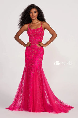 Have a fascinating night when making your entrance in the dazzling long style EW34045 by Ellie Wilde. Headlining the sparkling detailing that gorgeously decorates the entire gown to the very bottom of the beautiful flyaway train. Showcasing the fit and flare silhouette to hug you effortlessly in all the right places.