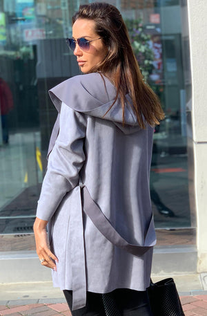 Suede Hooded Jacket Gray